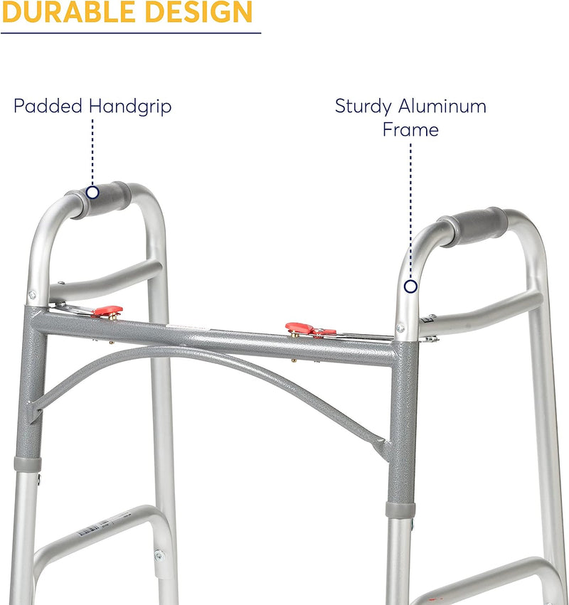 Standard Walkers Deluxe 2-Button Folding Walker with Wheels Sales & Deals Health & Household