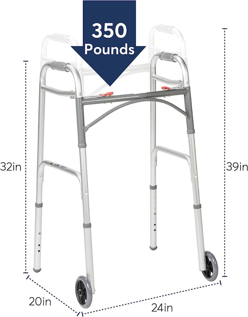 Standard Walkers Deluxe 2-Button Folding Walker with Wheels Sales & Deals Health & Household