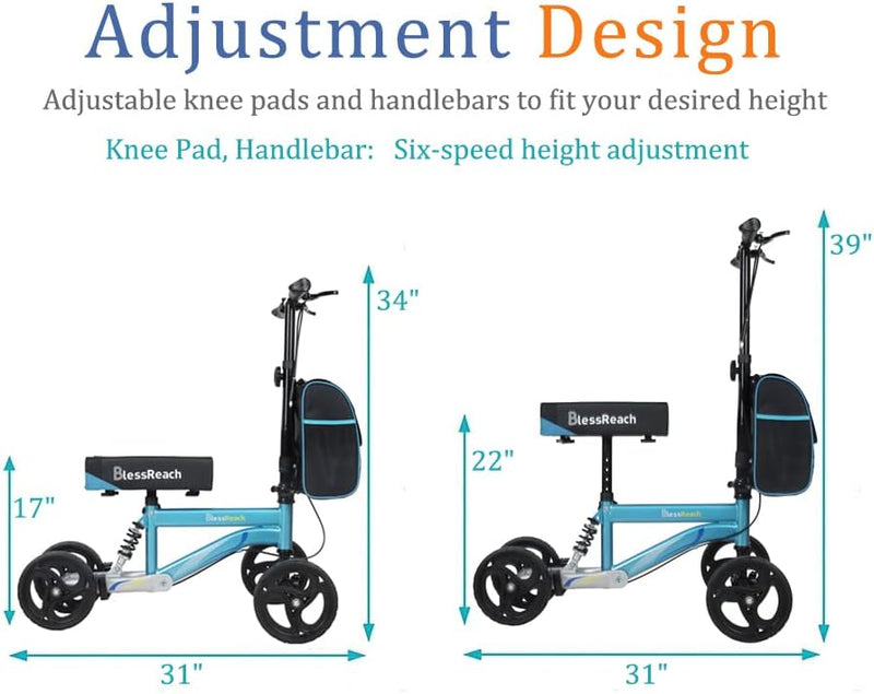 Economy Knee Scooter, Steerable Knee Walker, Foldable Knee Scooters for Foot Injuries Adult Best Crutches Alternative (Blue)