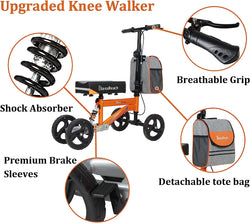 Foldable Steerable Knee Walker Crutch Alternative，Deluxe Medical Scooter Double Handbrake,for Adults Injured Ankle & Foot Recovery Scooter(Orange)
