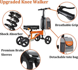 Foldable Steerable Knee Walker Crutch Alternative,Deluxe Medical Scooter Double Handbrake,for Adults Injured Ankle & Foot Recovery Scooter(Orange)