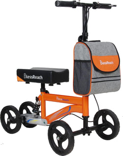 Foldable Steerable Knee Walker Crutch Alternative,Deluxe Medical Scooter Double Handbrake,for Adults Injured Ankle & Foot Recovery Scooter(Orange)