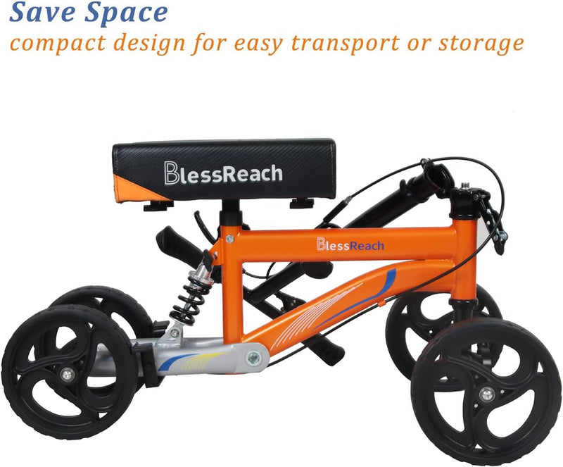 Foldable Steerable Knee Walker Crutch Alternative,Deluxe Medical Scooter Double Handbrake,for Adults Injured Ankle & Foot Recovery Scooter(Orange)