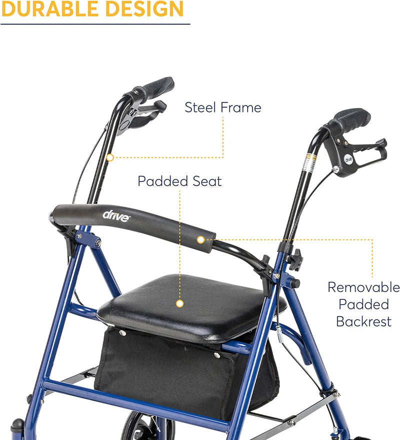 Health & Household Wheel Rollator Walker With Seat & Removable Back Support, Rolling Walkers Sales & Deals Blue