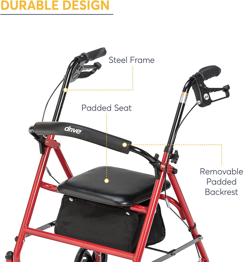 Health & Household Wheel Rollator Walker With Seat & Removable Back Support, Rolling Walkers Sales & Deals Red