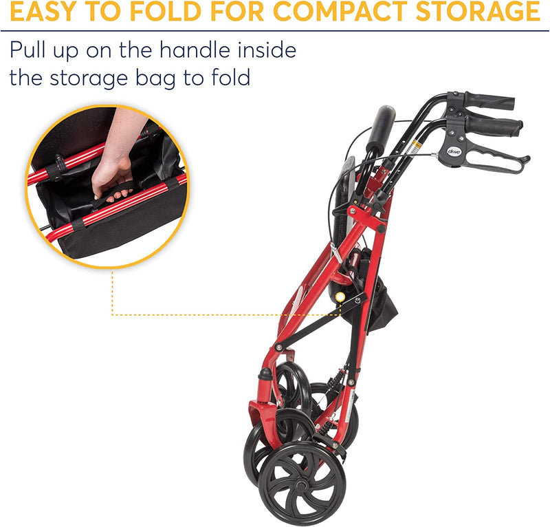 Health & Household Wheel Rollator Walker With Seat & Removable Back Support, Rolling Walkers Sales & Deals Red