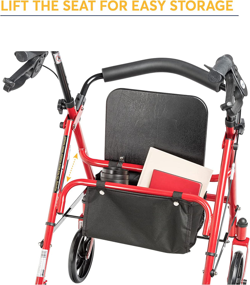 Health & Household Wheel Rollator Walker With Seat & Removable Back Support, Rolling Walkers Sales & Deals Red