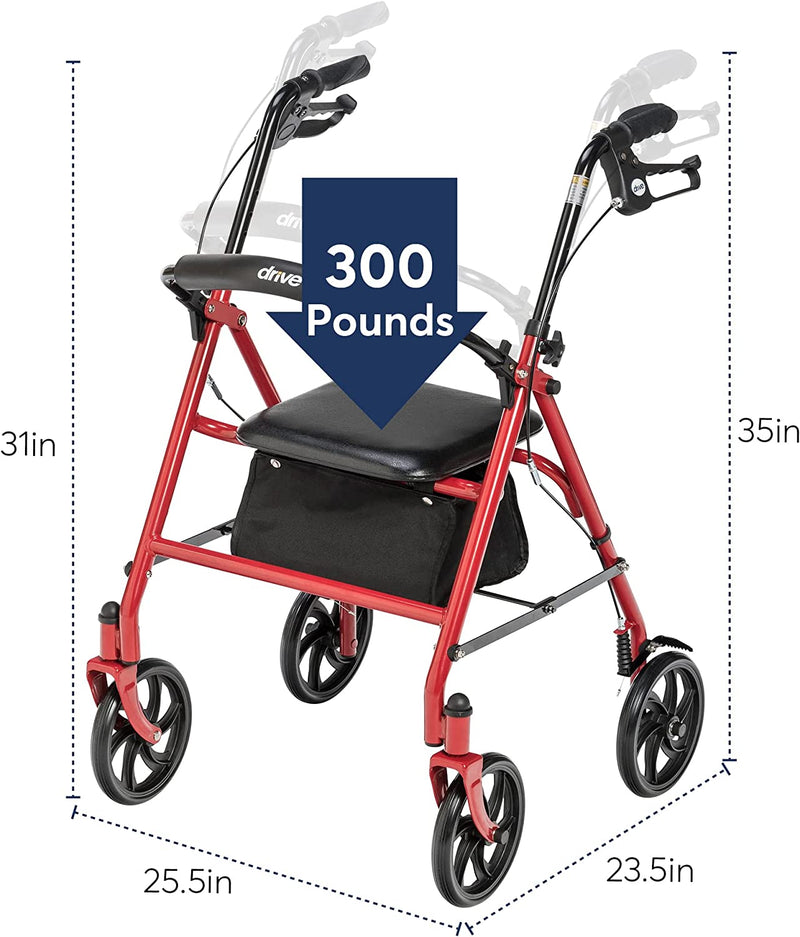 Health & Household Wheel Rollator Walker With Seat & Removable Back Support, Rolling Walkers Sales & Deals Red