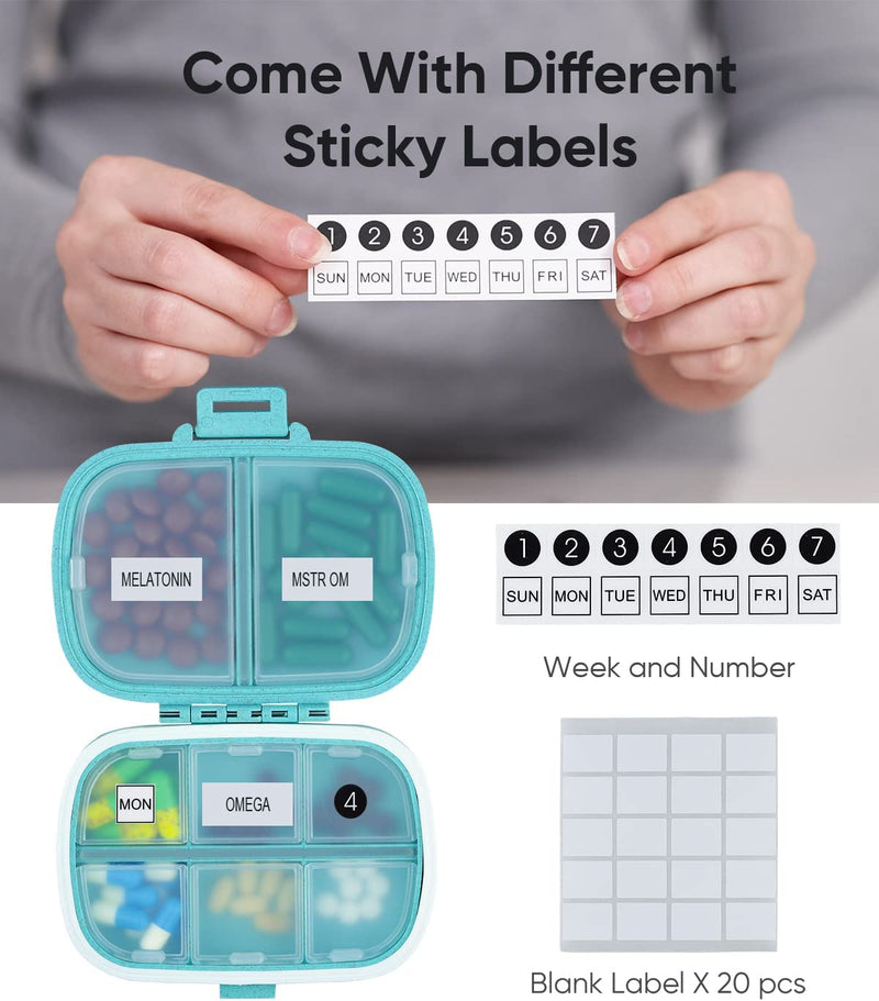Daily Pill Organizer, 8 Compartments Portable Pill Case, Pill Box to Hold Vitamins, Personal Pill Organizers Cod Liver Oil Blue