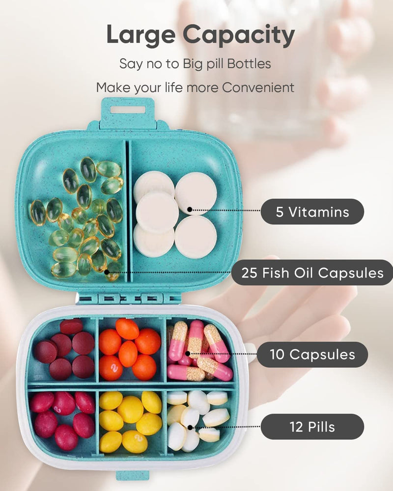 Daily Pill Organizer, 8 Compartments Portable Pill Case, Pill Box to Hold Vitamins, Personal Pill Organizers Cod Liver Oil Blue