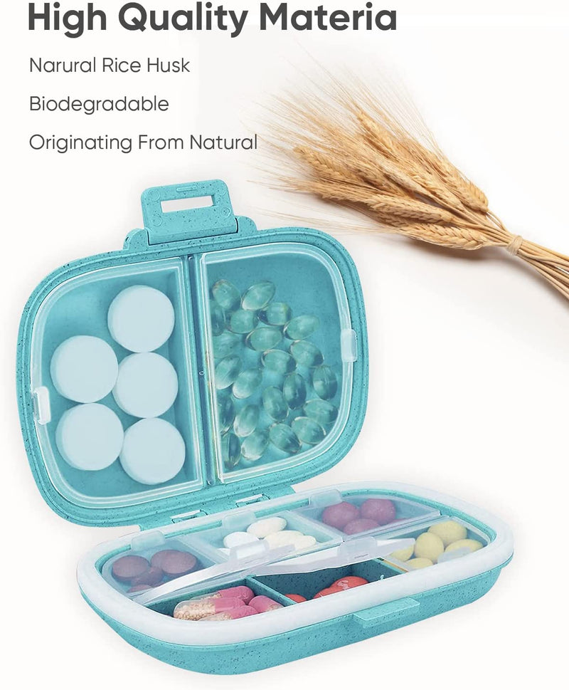 Daily Pill Organizer, 8 Compartments Portable Pill Case, Pill Box to Hold Vitamins, Personal Pill Organizers Cod Liver Oil Blue