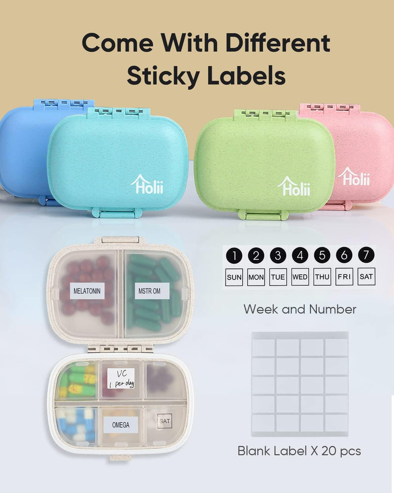 Daily Pill Organizer, 8 Compartments Portable Pill Case, Pill Box to Hold Vitamins, Personal Pill Organizers Cod Liver Oil Blue+pink+khaki+green