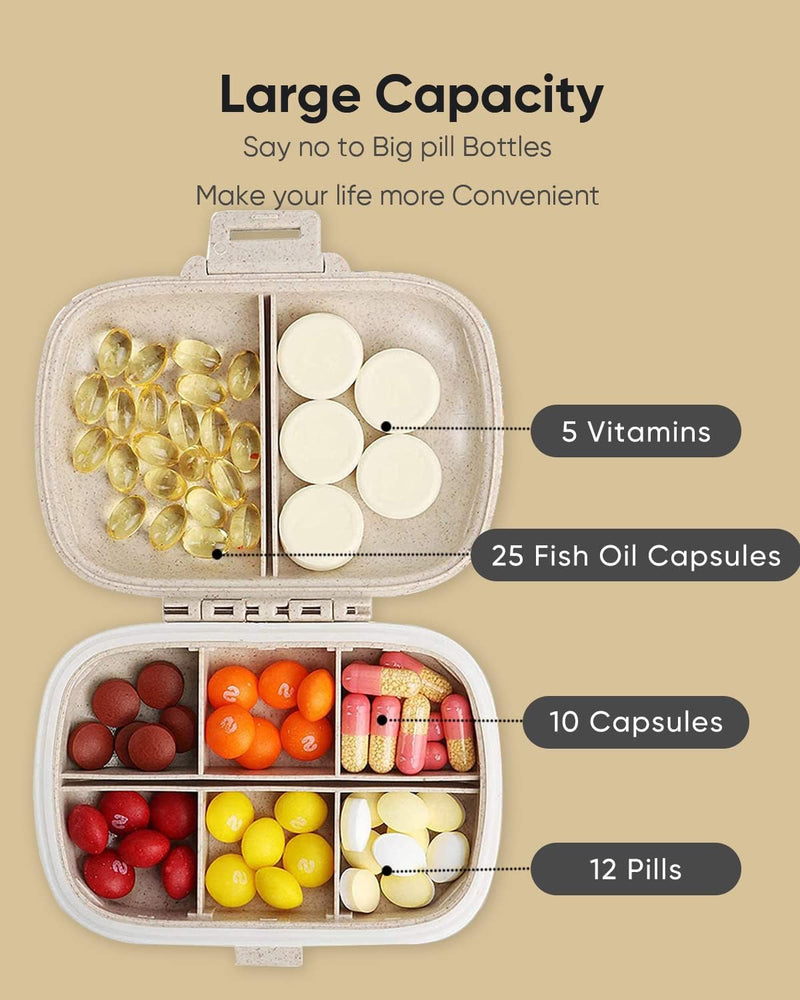Daily Pill Organizer, 8 Compartments Portable Pill Case, Pill Box to Hold Vitamins, Personal Pill Organizers Cod Liver Oil Blue+pink+khaki+green