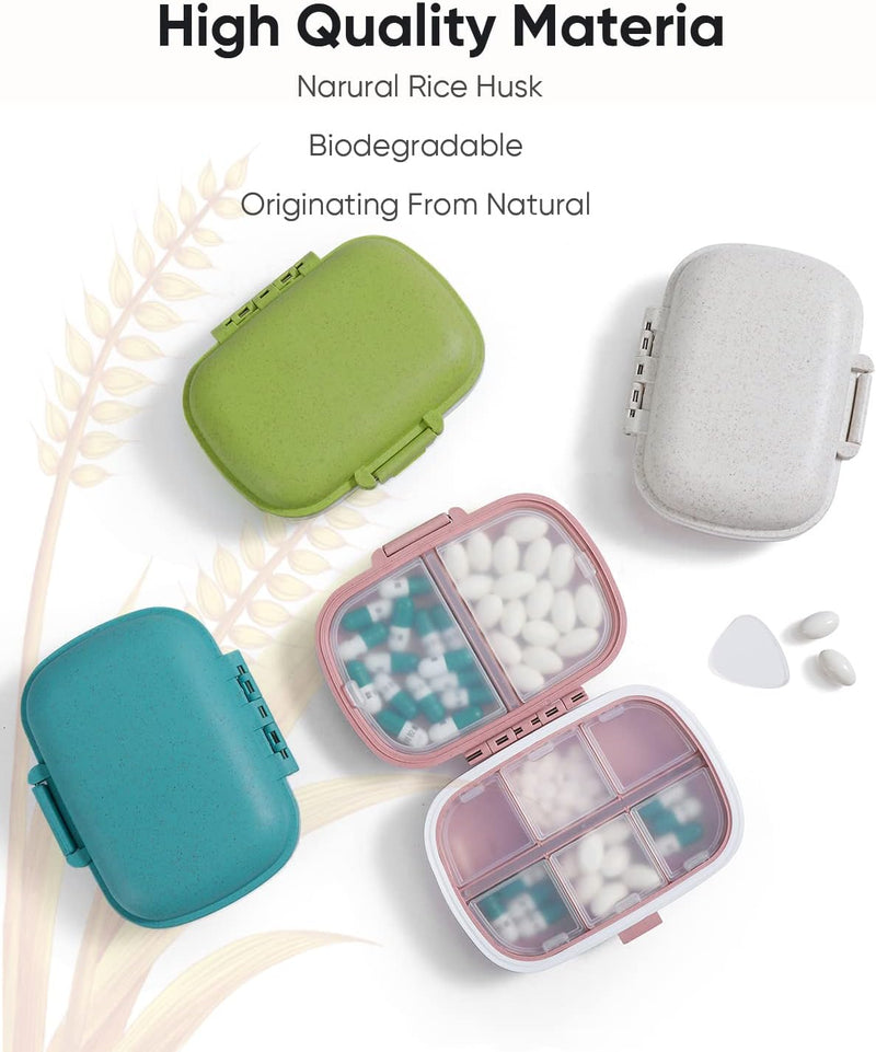 Daily Pill Organizer, 8 Compartments Portable Pill Case, Pill Box to Hold Vitamins, Personal Pill Organizers Cod Liver Oil Blue+pink+khaki+green