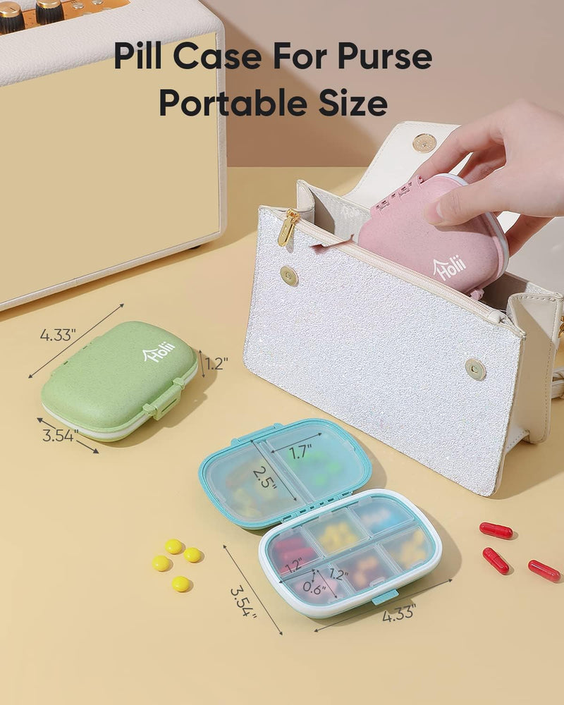 Daily Pill Organizer, 8 Compartments Portable Pill Case, Pill Box to Hold Vitamins, Personal Pill Organizers Cod Liver Oil Blue+pink+khaki+green