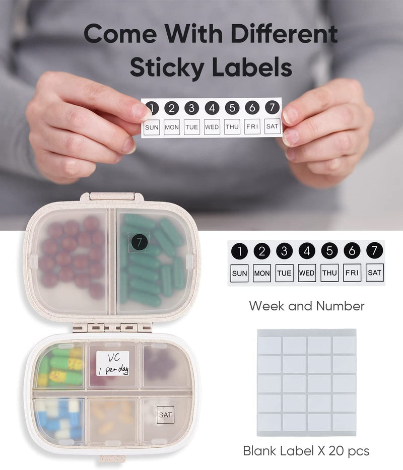 Daily Pill Organizer, 8 Compartments Portable Pill Case, Pill Box to Hold Vitamins, Personal Pill Organizers Cod Liver Oil Khaki