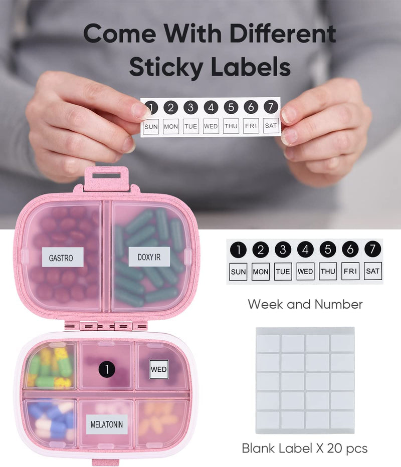 Daily Pill Organizer, 8 Compartments Portable Pill Case, Pill Box to Hold Vitamins, Personal Pill Organizers Cod Liver Oil Pink