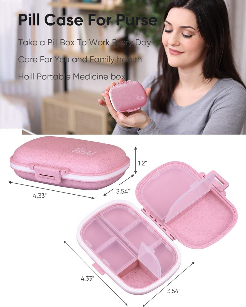 Daily Pill Organizer, 8 Compartments Portable Pill Case, Pill Box to Hold Vitamins, Personal Pill Organizers Cod Liver Oil Pink