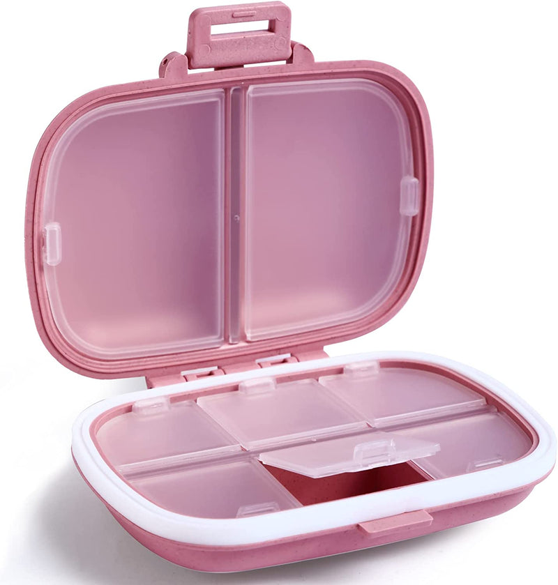 Daily Pill Organizer, 8 Compartments Portable Pill Case, Pill Box to Hold Vitamins, Personal Pill Organizers Cod Liver Oil Pink
