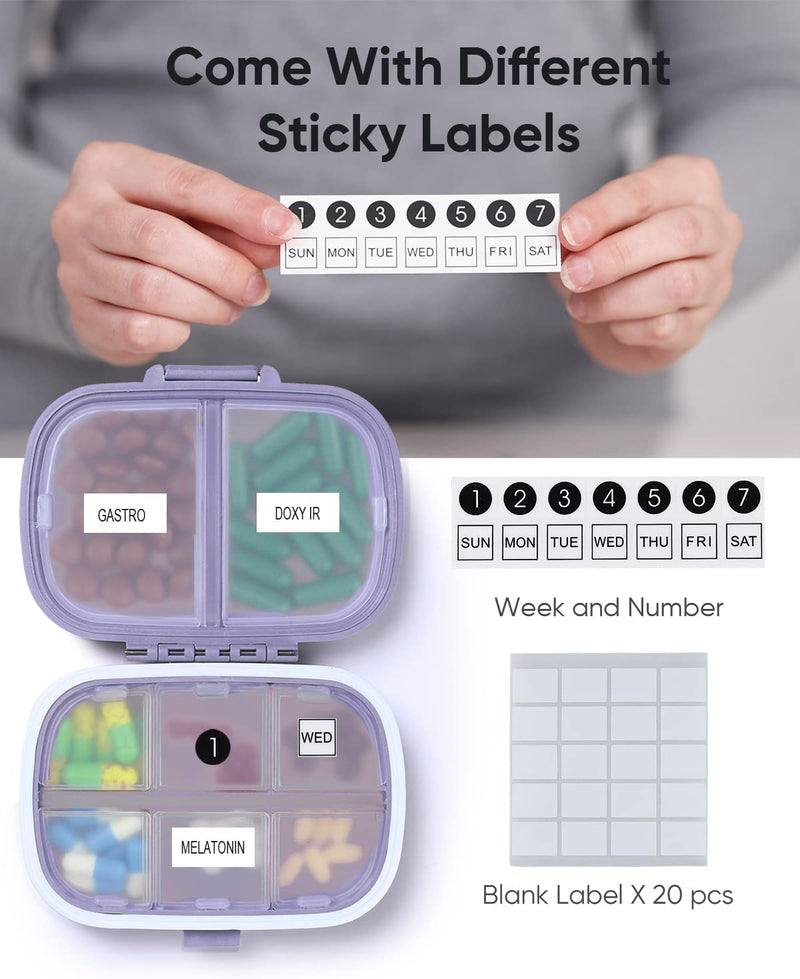 Daily Pill Organizer, 8 Compartments Portable Pill Case, Pill Box to Hold Vitamins, Personal Pill Organizers Cod Liver Oil Purple