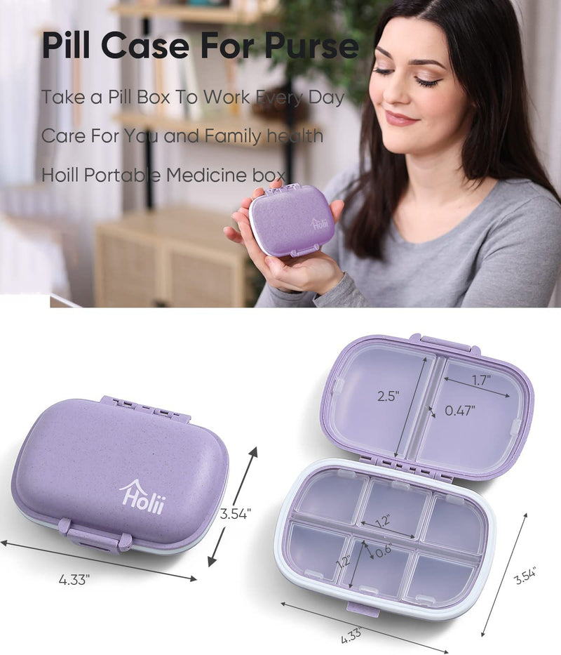 Daily Pill Organizer, 8 Compartments Portable Pill Case, Pill Box to Hold Vitamins, Personal Pill Organizers Cod Liver Oil Purple