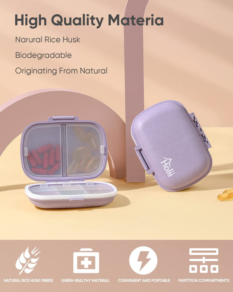 Daily Pill Organizer, 8 Compartments Portable Pill Case, Pill Box to Hold Vitamins, Personal Pill Organizers Cod Liver Oil Purple