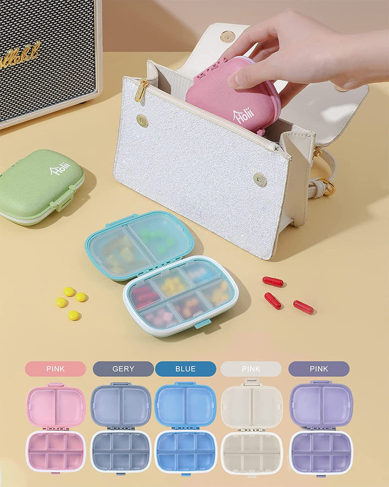 Daily Pill Organizer, 8 Compartments Portable Pill Case, Pill Box to Hold Vitamins, Personal Pill Organizers Cod Liver Oil Purple