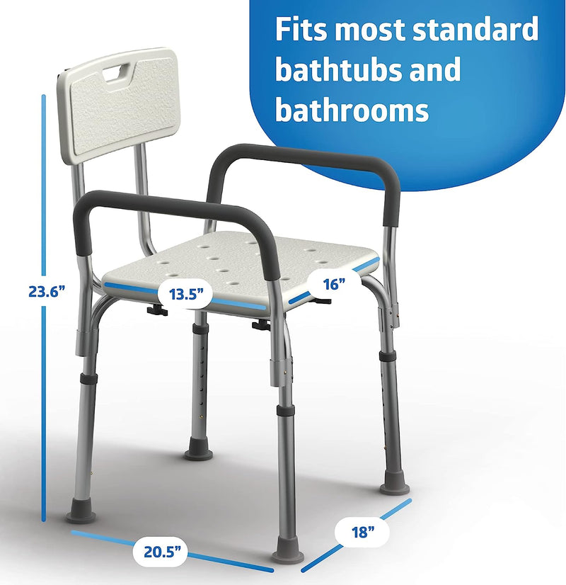 Shower Chair Seat with Padded Armrests and Back Heavy Duty Shower Chair for Bathtub Slip Resistant Shower Seat with Adjustable Height Shower Chair for Inside Shower with 350 lb Capacity