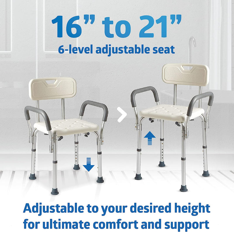 Shower Chair Seat with Padded Armrests and Back Heavy Duty Shower Chair for Bathtub Slip Resistant Shower Seat with Adjustable Height Shower Chair for Inside Shower with 350 lb Capacity