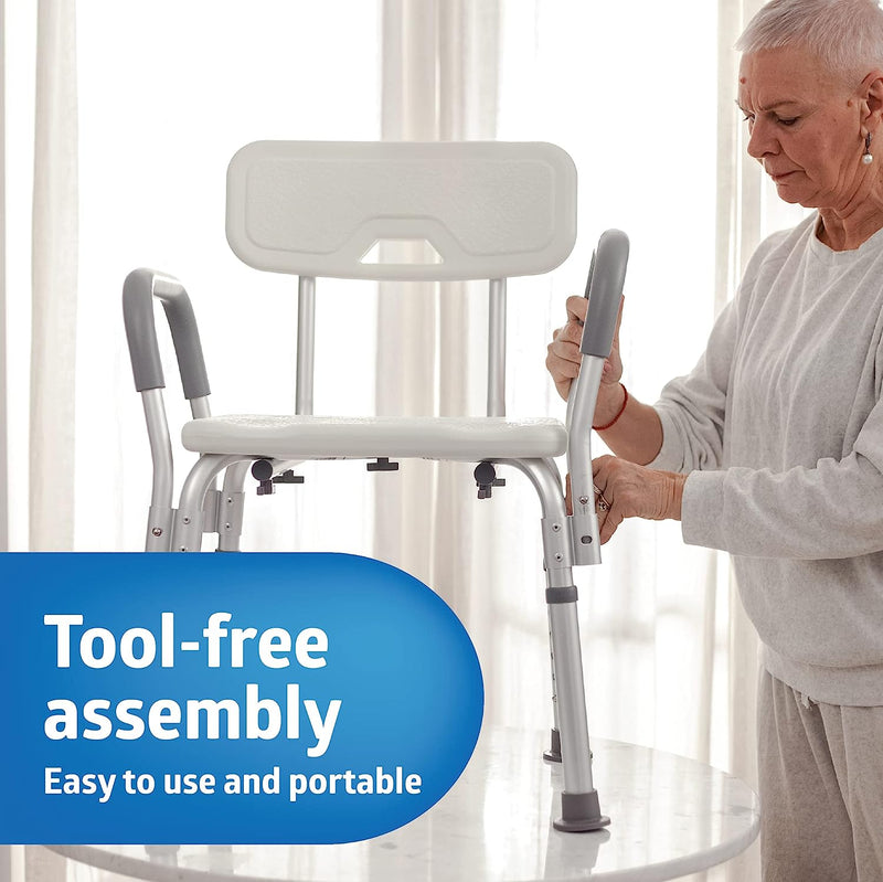 Shower Chair Seat with Padded Armrests and Back Heavy Duty Shower Chair for Bathtub Slip Resistant Shower Seat with Adjustable Height Shower Chair for Inside Shower with 350 lb Capacity