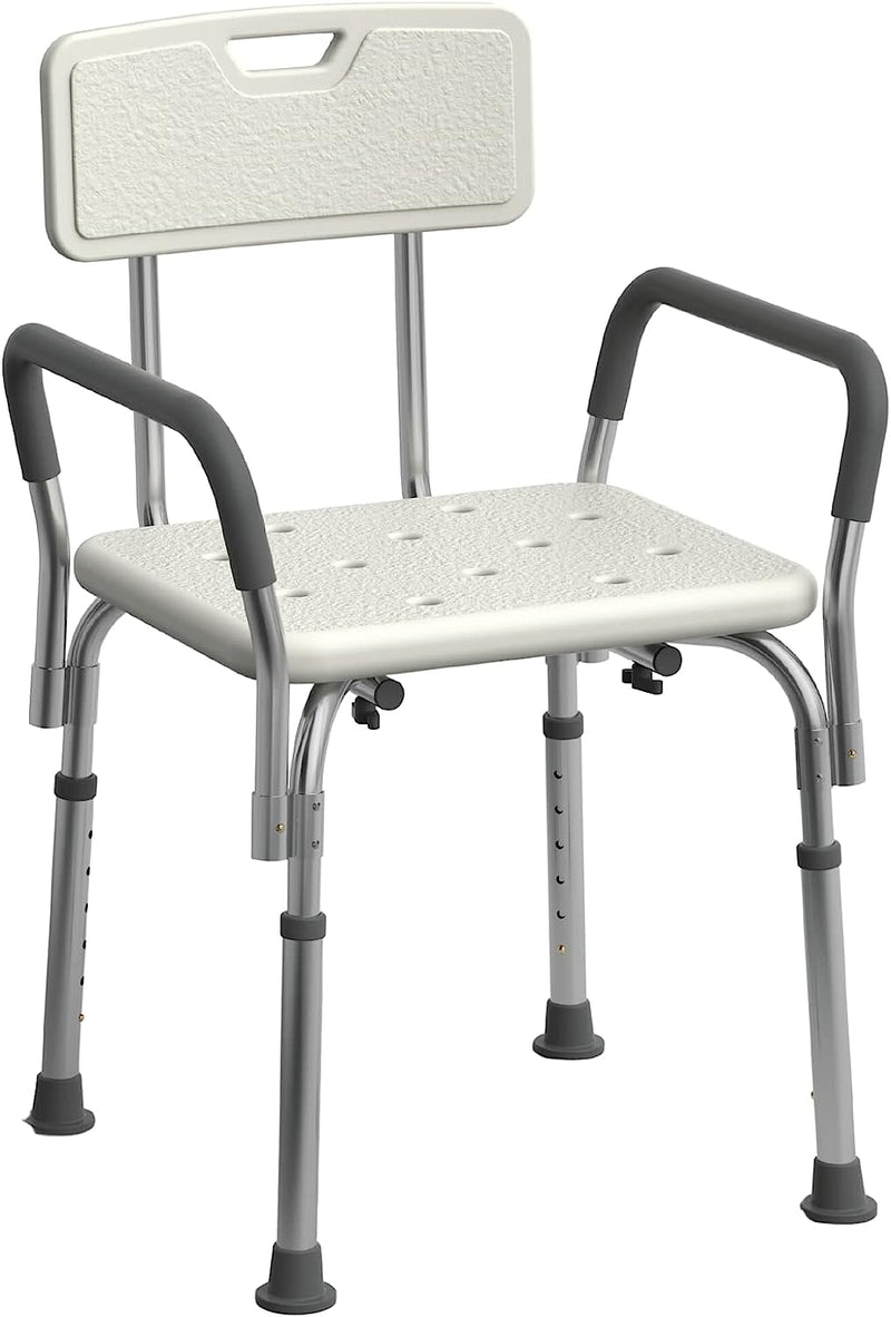Shower Chair Seat with Padded Armrests and Back Heavy Duty Shower Chair for Bathtub Slip Resistant Shower Seat with Adjustable Height Shower Chair for Inside Shower with 350 lb Capacity