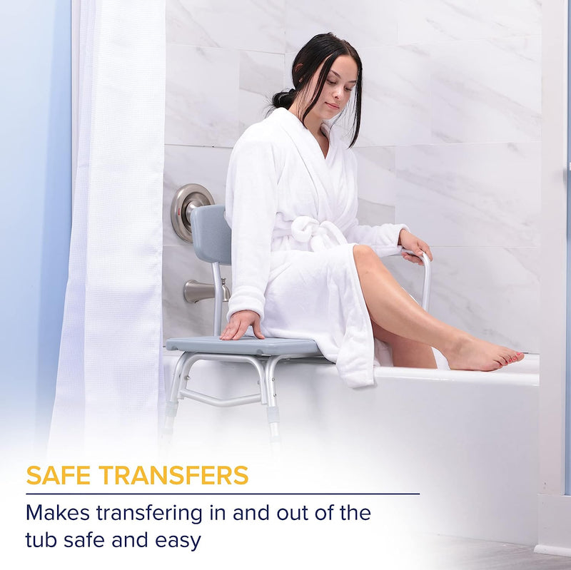 Shower Chair Seat 12011KD-1 Tub Transfer Bench For Bathtub with Adjustable Backrest Designed to accommodate any bathroom with 400 lb Capacity