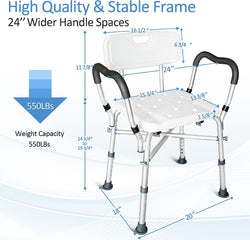 Bath Chair with Arms, Medical Shower Seat, Bariatric Bath Stool Safety Shower Bench with Reinforced Crossing bar for Elderly, Adults, Disabled