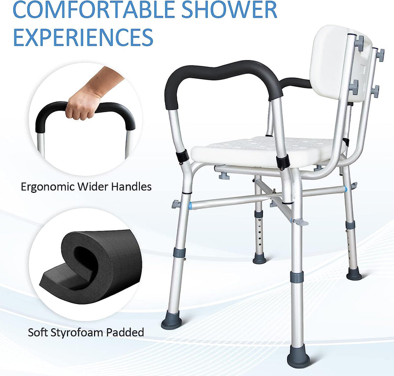 Bath Chair with Arms, Medical Shower Seat, Bariatric Bath Stool Safety Shower Bench with Reinforced Crossing bar for Elderly, Adults, Disabled