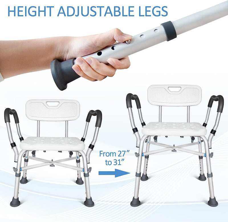 Bath Chair with Arms, Medical Shower Seat, Bariatric Bath Stool Safety Shower Bench with Reinforced Crossing bar for Elderly, Adults, Disabled