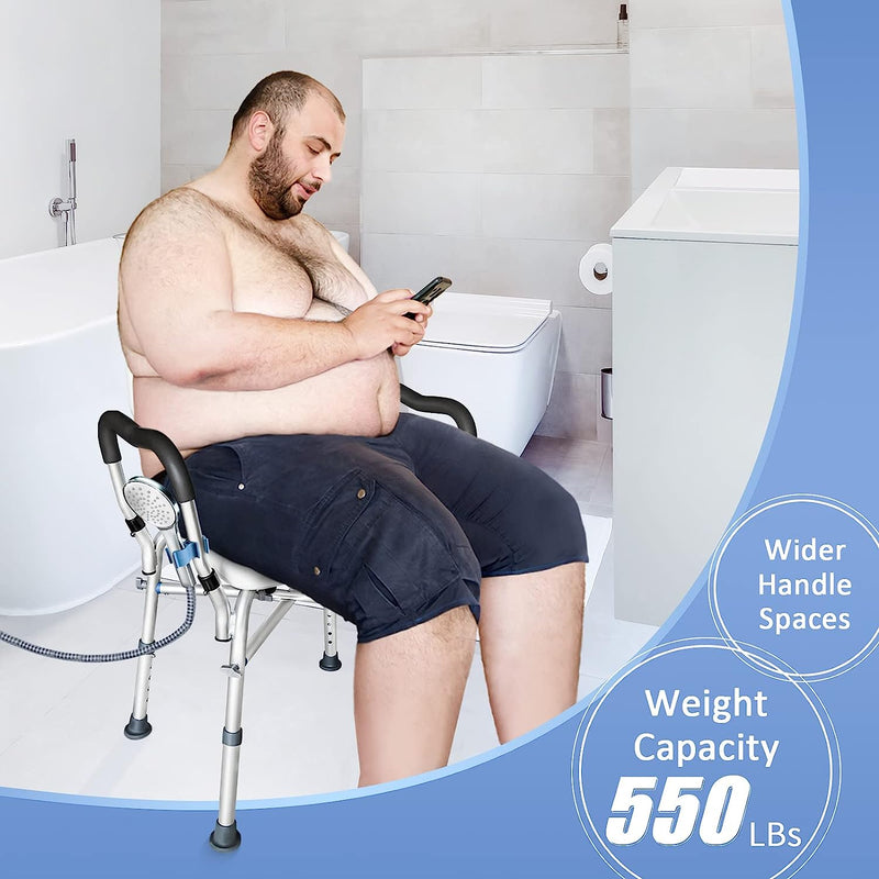 Bath Chair with Arms, Medical Shower Seat, Bariatric Bath Stool Safety Shower Bench with Reinforced Crossing bar for Elderly, Adults, Disabled