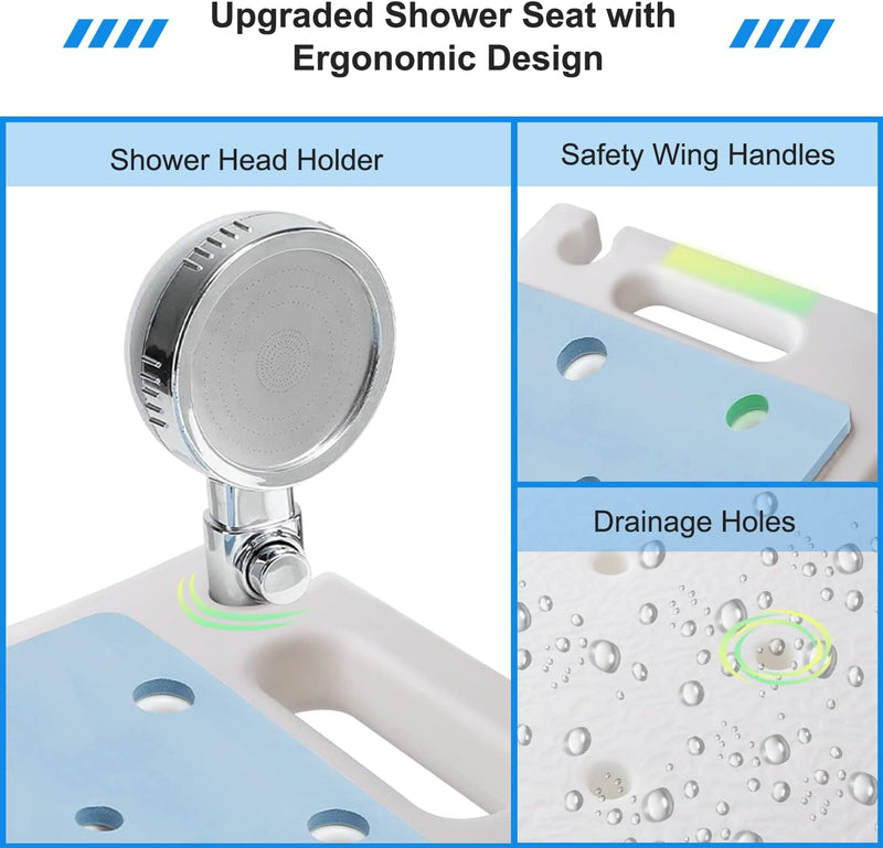 Shower Stool,Shower Bench Seat,Shower Chair for Inside Shower and Bathtub,with Shower Head Holder,Bath Chair,Shower Stool for Elderly Capacity 350lbs