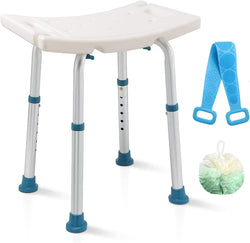 Shower Stool with Shower Head Holder and Silicone Back Scrubber, Shower Chair for Inside Shower and Bathtub Free Assembly