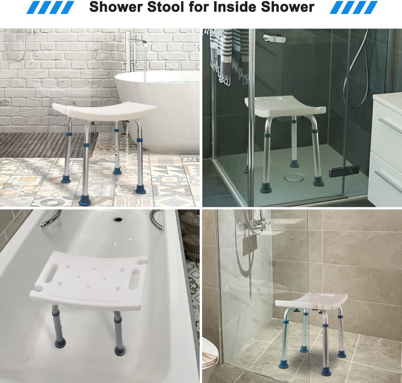 Shower Stool with Shower Head Holder and Silicone Back Scrubber, Shower Chair for Inside Shower and Bathtub Free Assembly
