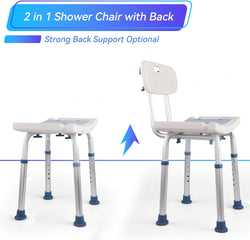 2 in 1 Shower Chair Seat with Removable Back, Shower Chair for Inside Shower and Bathtub,Disabled—Tool-Free Assembly(350 lb Capacity)