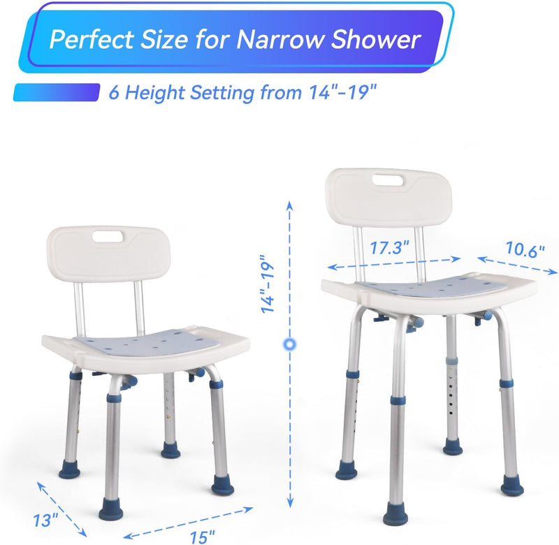 2 in 1 Shower Chair Seat with Removable Back, Shower Chair for Inside Shower and Bathtub,Disabled—Tool-Free Assembly(350 lb Capacity)