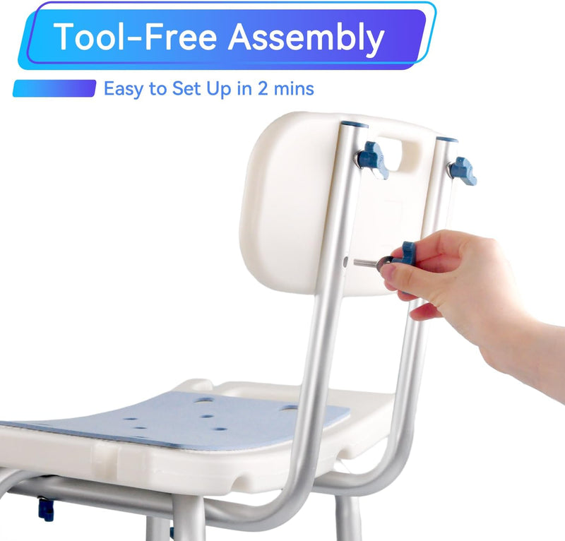 2 in 1 Shower Chair Seat with Removable Back, Shower Chair for Inside Shower and Bathtub,Disabled—Tool-Free Assembly(350 lb Capacity)
