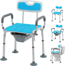 4 in 1 Heavy Duty Shower Chair with Back and Arms, Medical Bedside Commode, Adjustable Commode Chair for Toilet