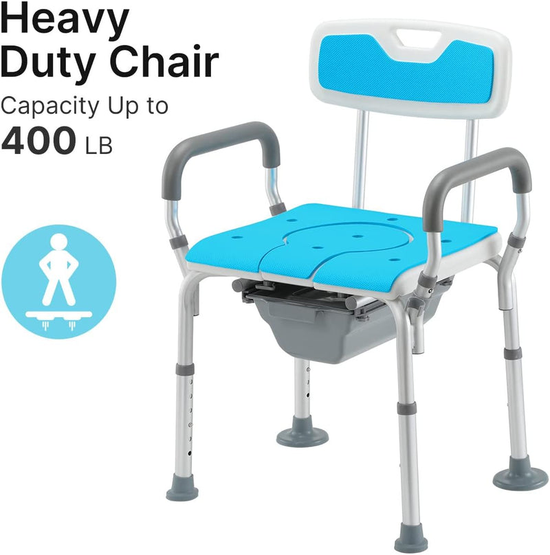 4 in 1 Heavy Duty Shower Chair with Back and Arms, Medical Bedside Commode, Adjustable Commode Chair for Toilet