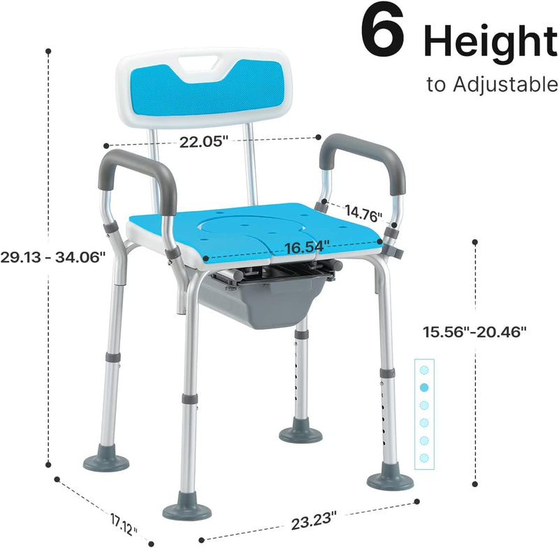 4 in 1 Heavy Duty Shower Chair with Back and Arms, Medical Bedside Commode, Adjustable Commode Chair for Toilet