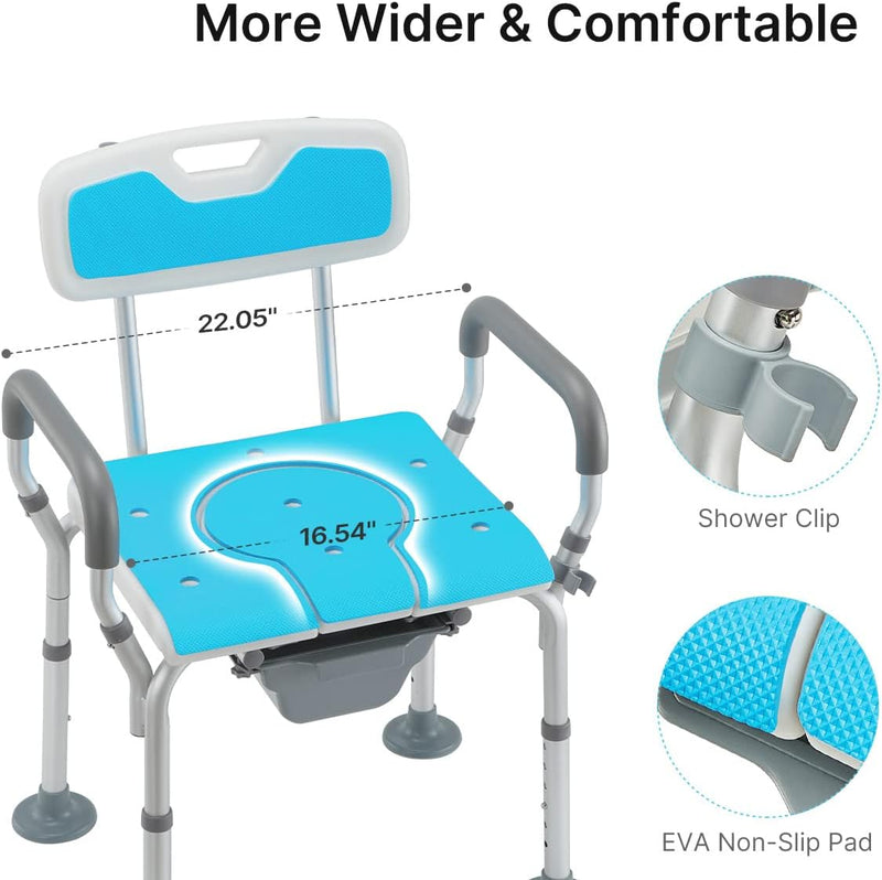4 in 1 Heavy Duty Shower Chair with Back and Arms, Medical Bedside Commode, Adjustable Commode Chair for Toilet