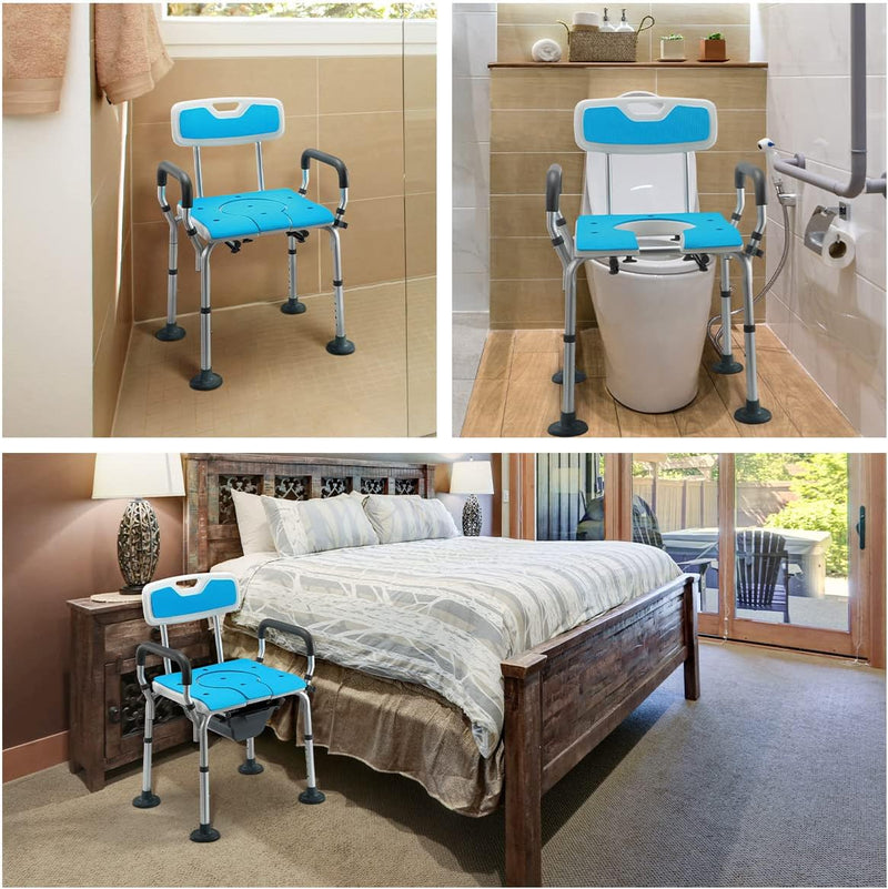 4 in 1 Heavy Duty Shower Chair with Back and Arms, Medical Bedside Commode, Adjustable Commode Chair for Toilet