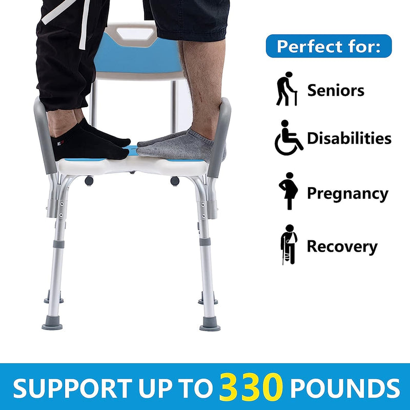 Shower Chair Bath Seat for Inside Bathtub with Arms and Back Tub Bathroom Stool Supports up to 330 lbs