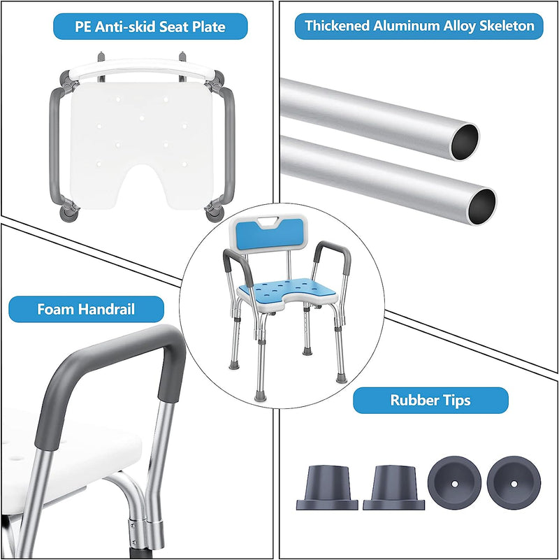 Shower Chair Bath Seat for Inside Bathtub with Arms and Back Tub Bathroom Stool Supports up to 330 lbs
