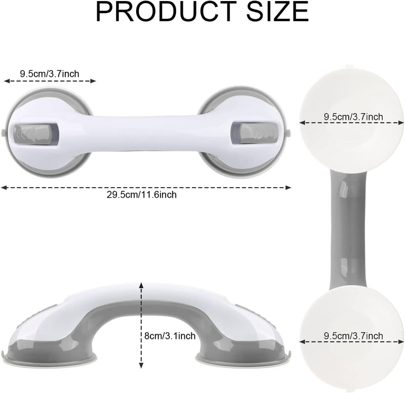 Shower Handle,Shower Suction Cup,Grab Bars for Bathtubs and Shower 12-inch,Grab Bars for Bathroom,Shower Grab Bars for Senior,Gray 2 Pack